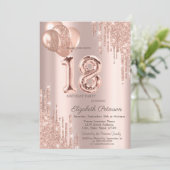 Moderne Balloons Glitzer Tropfen Rose Gold Sweet 1 Einladung (Stehend Vorderseite)