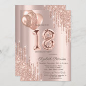Moderne Balloons Glitzer Tropfen Rose Gold Sweet 1 Einladung (Vorne/Hinten)