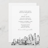 Moderne Baltimore Skyline Black & White Wedding Einladung (Vorne/Hinten)