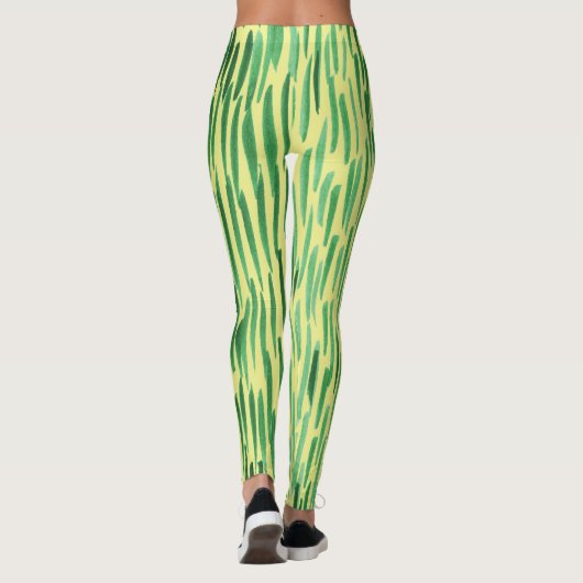 Moderne Bambus Muster Dschungel Vibe Grüne Streife Leggings (Rückseite)
