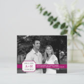 Moderne Band Save the Date Postkarte (Fuchsia) (Stehend Vorderseite)