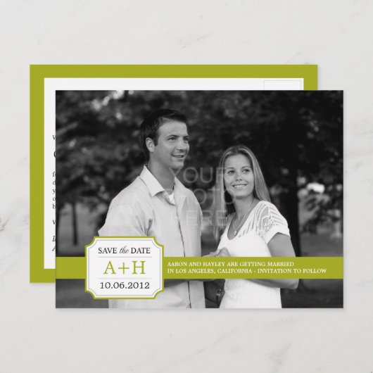 Moderne Band Save the Date Postkarte (Limon) (Vorne/Hinten)