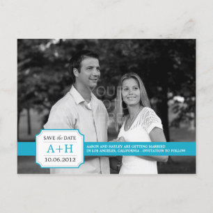Moderne Band Save the Date Postkarte (Türkis)