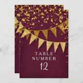 Moderne Banner Gold Glitzer Burgund Tischnummer (Vorne/Hinten)