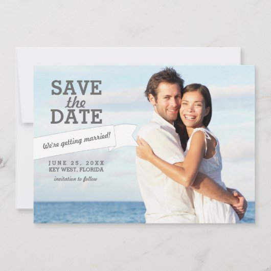 Moderne Banner Save the Date Hochzeitsfotokarte (Vorderseite)