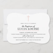 MODERNE BAPTISM minimale Kreuzung einfach blassros Einladung (Vorderseite)