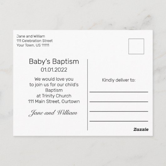 Moderne Baptist Ankündigung Einladung Postkarte (Rückseite)