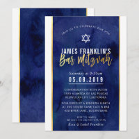 MODERNE BAR MITZVAH Blaue Aquarellgoldschrift