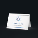 Moderne Bar Mitzvah Dankeschön-Karten | Blau   Aqu Dankeskarte<br><div class="desc">Einfache moderne Bar Mitzvah Dankeschön-Karten mit Star of David Design mit blauen,  aquamarinen und grauen Akzenten.</div>