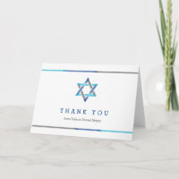 Moderne Bar Mitzvah Dankeschön-Karten | Blau + Aqu