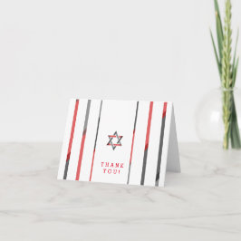 Moderne Bar Mitzvah Dankeschön-Karten | Rot und Sc Dankeskarte