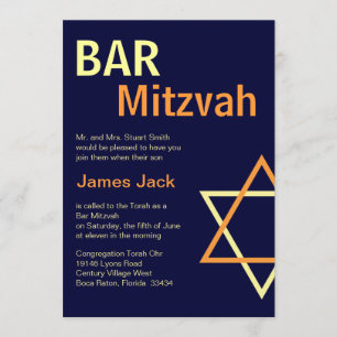 Moderne Bar Mitzvah Einladung - Orange & Navy Blau
