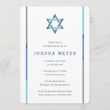 Moderne Bar Mitzvah-Einladungen | Blau + Aquamarin