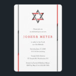 Moderne Bar Mitzvah-Einladungen | Rot   Schwarz Einladung<br><div class="desc">Einfache,  moderne und coole Bar Mitzvah Einladungen mit Star of David Design mit rot,  schwarz und grau Akzenten. Personalisieren Sie online mit Ihren Mitzvah-Daten.</div>