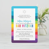 MODERNE BAR MITZVAH farbenfrohe technische Regenbo Einladung (Stehend Vorderseite)