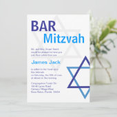 Moderne Bar Mitzvah Invititiation - Blau und Weiß Einladung (Stehend Vorderseite)