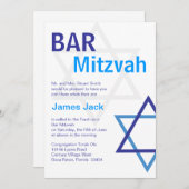 Moderne Bar Mitzvah Invititiation - Blau und Weiß Einladung (Vorne/Hinten)
