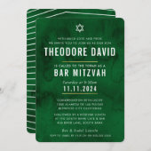MODERNE BAR MITZVAH Rein grünes Muster Einladung (Vorne/Hinten)