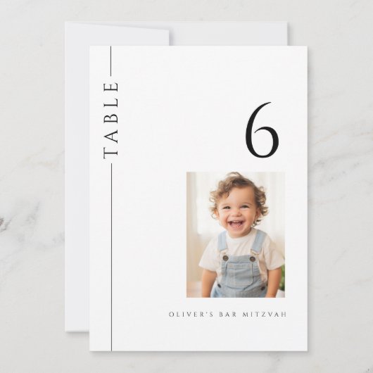Moderne Bar Mitzvah-Tischnummer mit Fotografie Einladung (Rückseite)