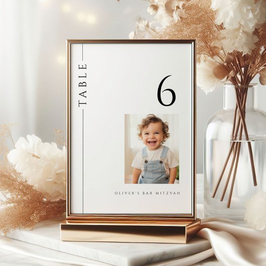 Moderne Bar Mitzvah-Tischnummer mit Fotografie Einladung
