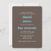 Moderne Bar Mitzvah Typografie Blue Brown Einladung (Vorderseite)