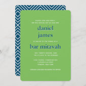 Moderne Bar Mitzvah Typografie Blue Green Einladung (Vorne/Hinten)