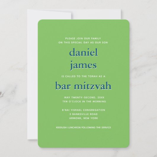 Moderne Bar Mitzvah Typografie Blue Green Einladung (Vorderseite)