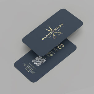 Moderne Barber Gold Schere Barbershop Dunkelblau Visitenkarte