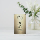 Moderne Barber Green Scissors Elegantes Gold Visitenkarte (Stehend Vorderseite)
