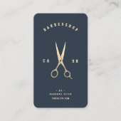 Moderne Barbershop Gold Scheren Dunkelblau Visitenkarte (Vorderseite)