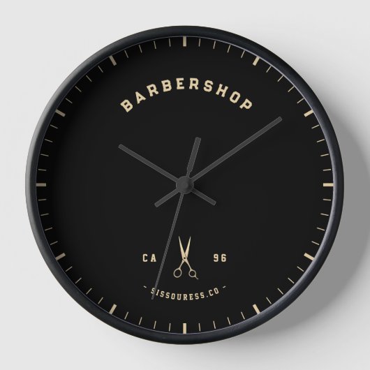 Moderne Barbershop Gold Scheren Minimalistisch Sti Uhr (Vorderseite)