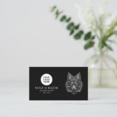 Moderne Barbier Shop Silber Wolf Logo Qr Code Visitenkarte (Stehend Vorderseite)