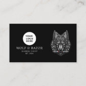 Moderne Barbier Shop Silber Wolf Logo Qr Code Visitenkarte (Vorderseite)