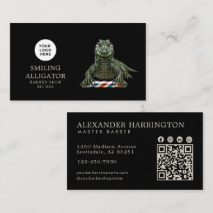 Moderne Barbier Shop Smaragd Alligator Logo Qr Cod Visitenkarte