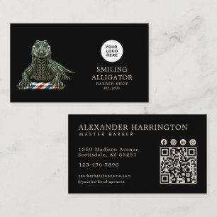 Moderne Barbier Shop Smaragd-Alligator-Logo Qr Cod Visitenkarte