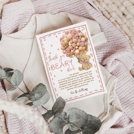 Moderne Bärenballons warten frühzeitig Pink Baby D Dankeskarte