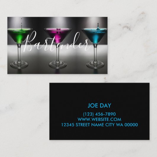 Moderne Barkeeper Business Card Visitenkarte (Vorne/Hinten)