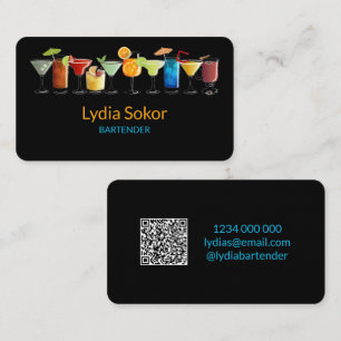 Moderne Barkeeper-Schwarz-QR-Kontaktkarte Visitenkarte