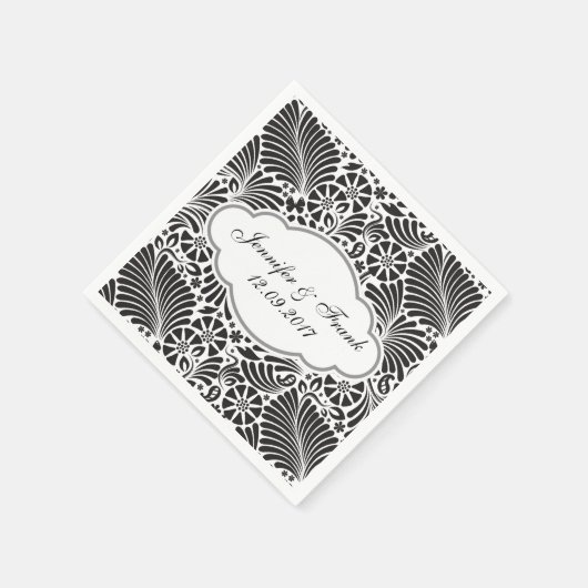 Moderne Barockblumen in Schwarz und Weiß Serviette (Ecke)