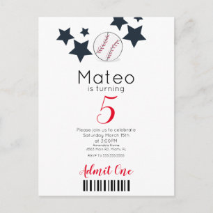 Moderne Baseball-Muster-Ticket-Party-Stil    Postkarte