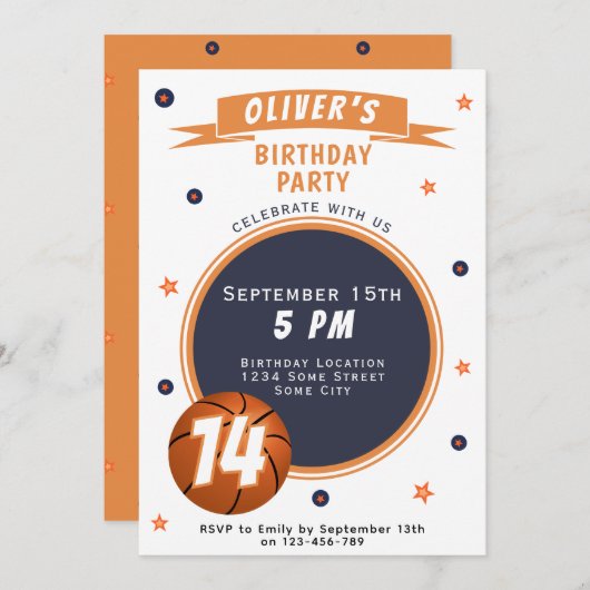 Moderne Basketball-Ball Themensport Einladung (Vorne/Hinten)