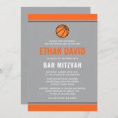 Moderne Basketball-Bar mitzvah in Grau und Orange Einladung (Vorne/Hinten)