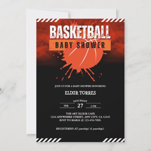 Moderne Basketball Orange Ball Baby Dusche Einladung (Vorderseite)