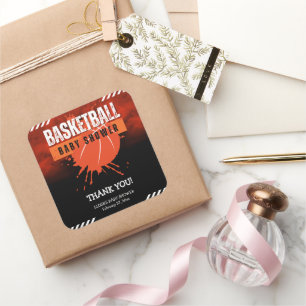 Moderne Basketball Orange Ball Baby Dusche Quadratischer Aufkleber