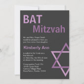 Moderne Bat Mitzvah Invitititiation - Dunkelgrau u Einladung (Vorderseite)