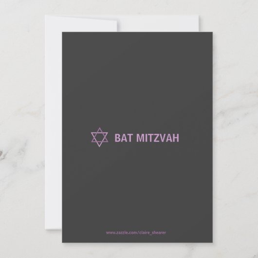 Moderne Bat Mitzvah Invitititiation - Dunkelgrau u Einladung (Rückseite)