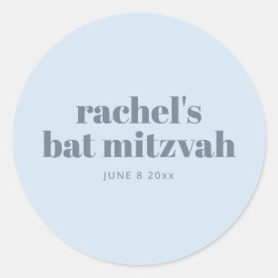 Moderne Bat Mitzvah Soft Blue personalisierte Gesc Runder Aufkleber