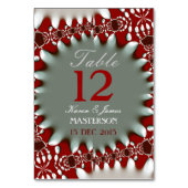Moderne Batik Red+White Wedding Tischnummer Card (Vorderseite)