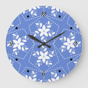 Moderne Batikmuster Weiße Jasmin-Blume Große Wanduhr