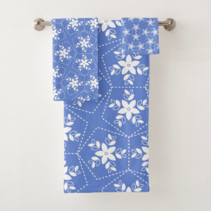 Moderne Batikmuster Weiße Jasmin-Blütenblume Badhandtuch Set